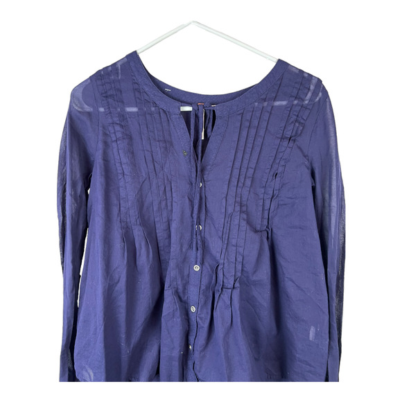 Free People Blue Hi-Lo high low Blouse Shirt sz Small - Picture 9 of 12